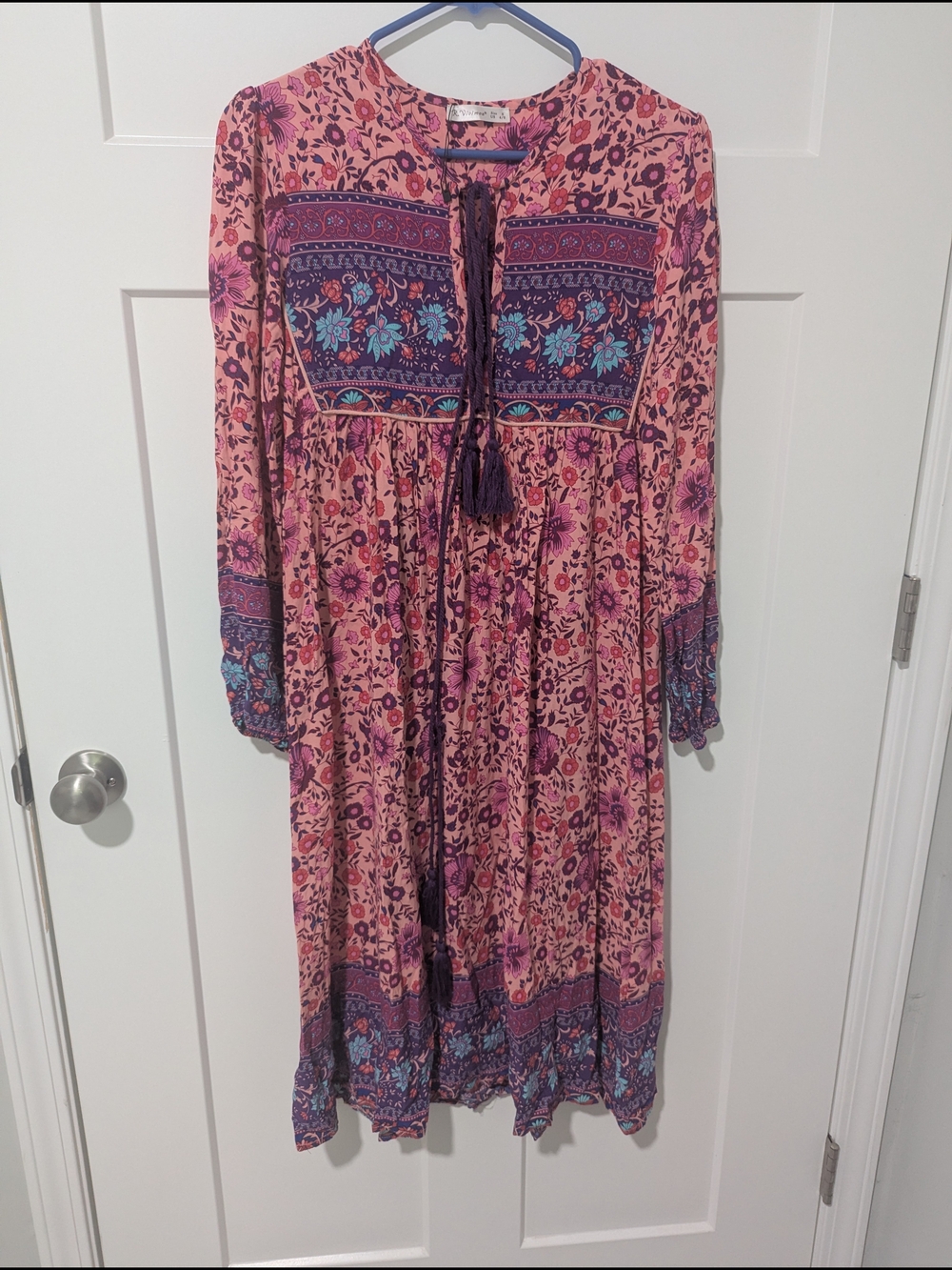 R. Vivimos Pink Floral Boho Maxi Dress with Purple Accents